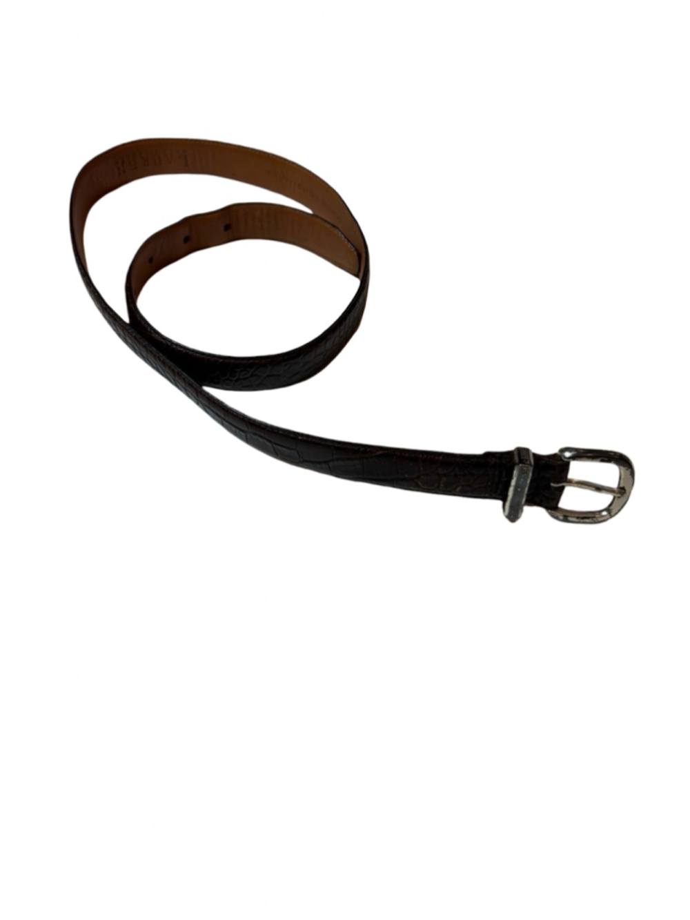Lauren Ralph Lauren Dark Brown Croc Embossed Leather Belt with Silver Buckle
